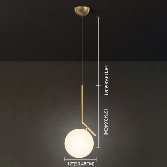Mid-Century Opal Frosted Glass Globe Pendant Light With Hanging Lamp – 1