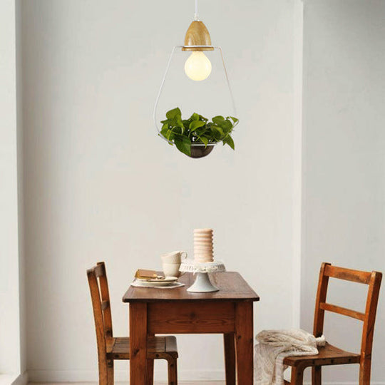 Vintage Open Cage Suspension Light - Stylish 8.5’/11’ Wide Metallic Pendant With Flower Pot