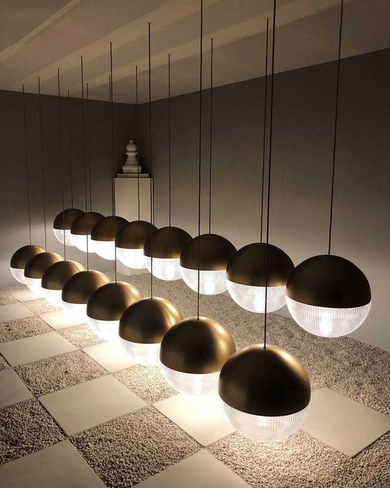 1-Light Metal Pendant Lamp With Mid-Century Modern Spherical Prismatic Glass