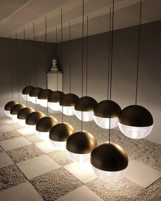 1-Light Metal Pendant Lamp With Mid-Century Modern Spherical Prismatic Glass