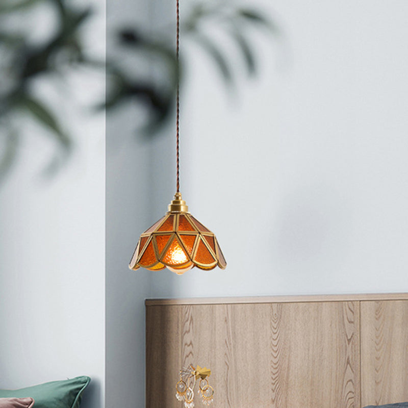 Tiffany-Style Glass Pendant Lamp With Icy Clear Shade For Bedroom