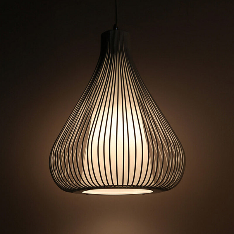 Nordic Teardrop Cage Pendant Light - Stylish Metal Hanging Lamp For Restaurants Black