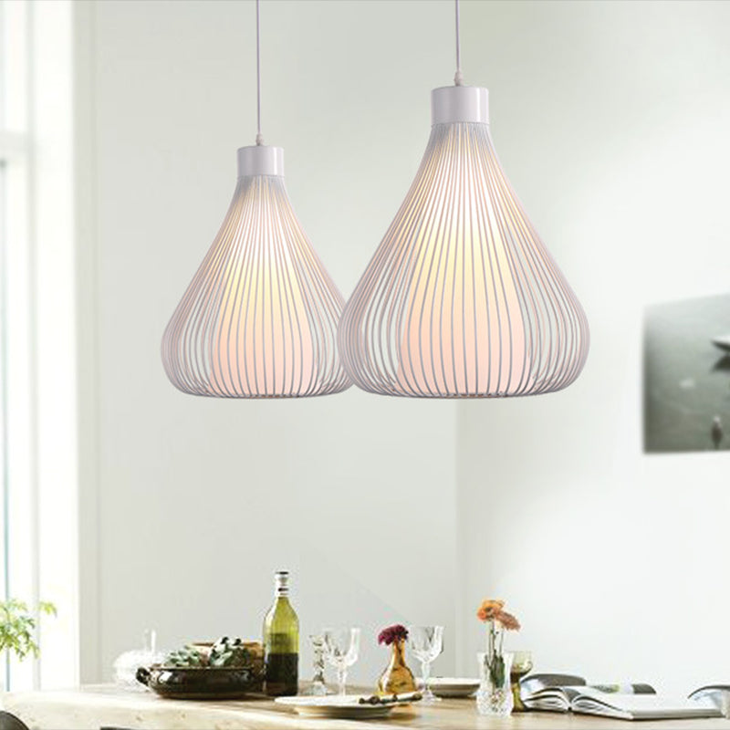 Nordic Teardrop Cage Pendant Light - Stylish Metal Hanging Lamp For Restaurants White