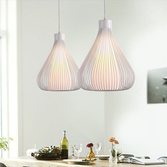 Nordic Teardrop Cage Pendant Light - Stylish Metal Hanging Lamp For Restaurants White