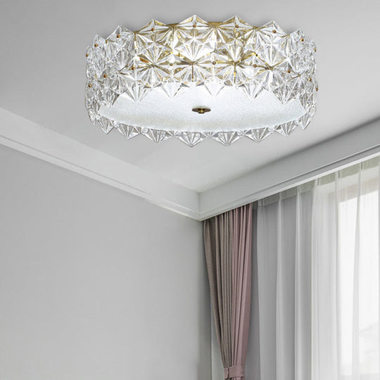 Clear Crystal Flush Ceiling Light - Contemporary Round Bedroom Lighting / 16