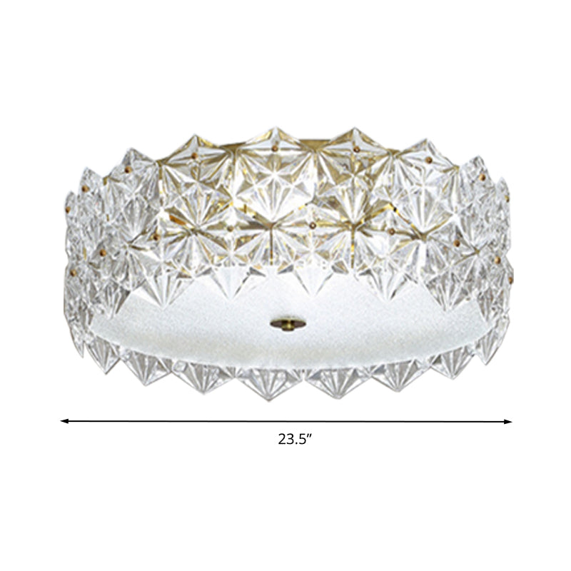 Clear Crystal Flush Ceiling Light - Contemporary Round Bedroom Lighting