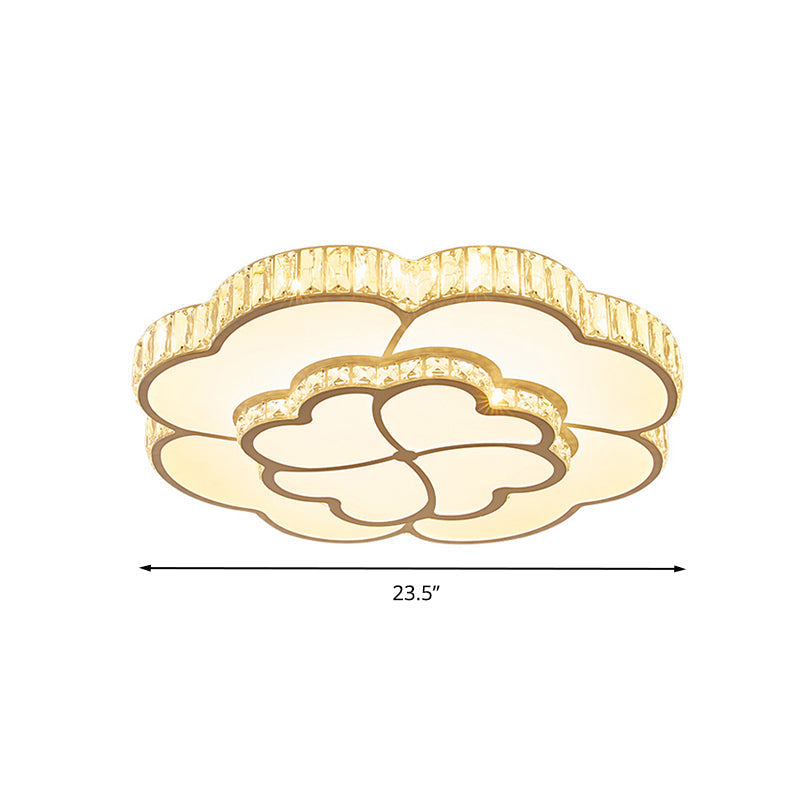 Modern Petal Crystal Led Flush Ceiling Light In White - 19.5’/23.5’/31.5’ For Bedroom