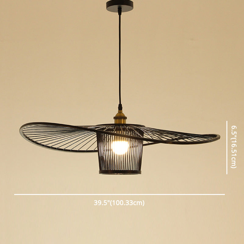 Bamboo Weaving Drum Shade Hanging Light With Fishermans Hat Design - Perfect For Dining Room