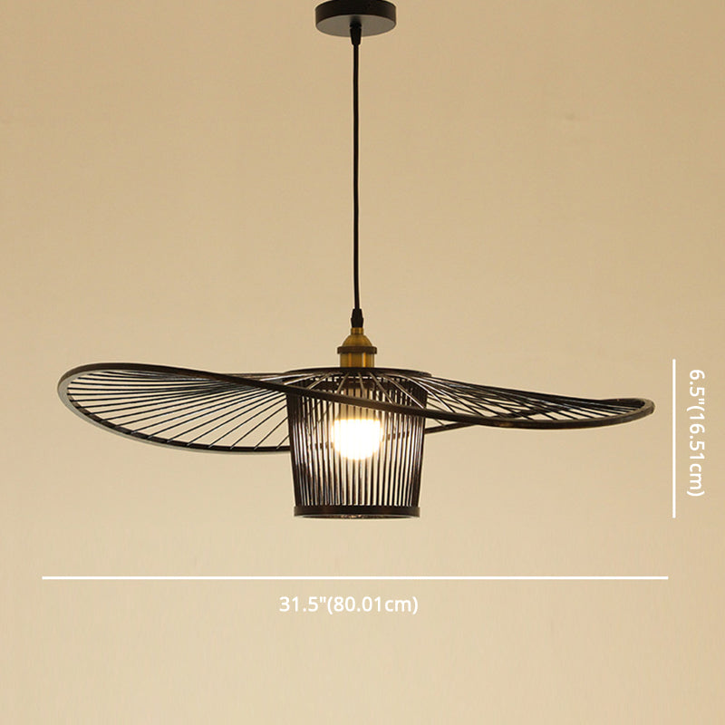 Bamboo Weaving Drum Shade Hanging Light With Fishermans Hat Design - Perfect For Dining Room