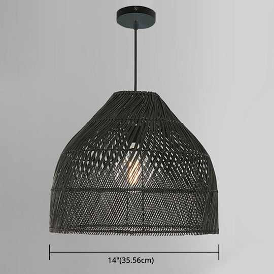 Asian Style Rattan Pendant Light With Hanging Wire - Bell Shape Lighting Fixture (39) Bedroom Décor