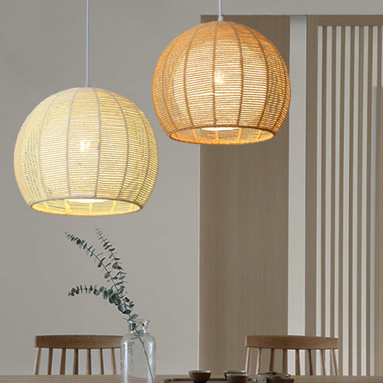 Simplicity Single Light Japanese Pendant Lamp With Double Rattan Shade - Beige/Coffee