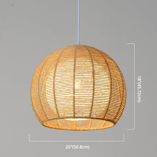Simplicity Single Light Japanese Pendant Lamp With Double Rattan Shade - Beige/Coffee