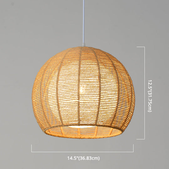 Simplicity Single Light Japanese Pendant Lamp With Double Rattan Shade - Beige/Coffee