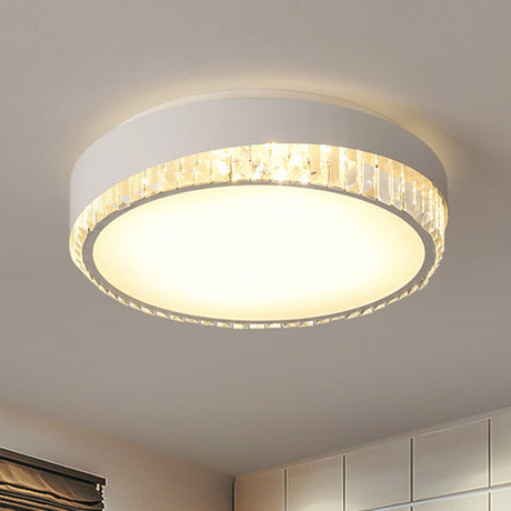 Round Crystal Led Flush Mount Ceiling Light For Bedroom - 16.5/20.5 White With Adjustable Warm And 3