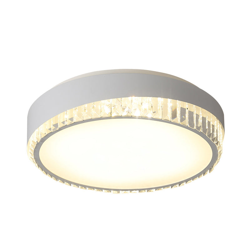 Round Crystal Led Flush Mount Ceiling Light For Bedroom - 16.5’/20.5’ White With Adjustable