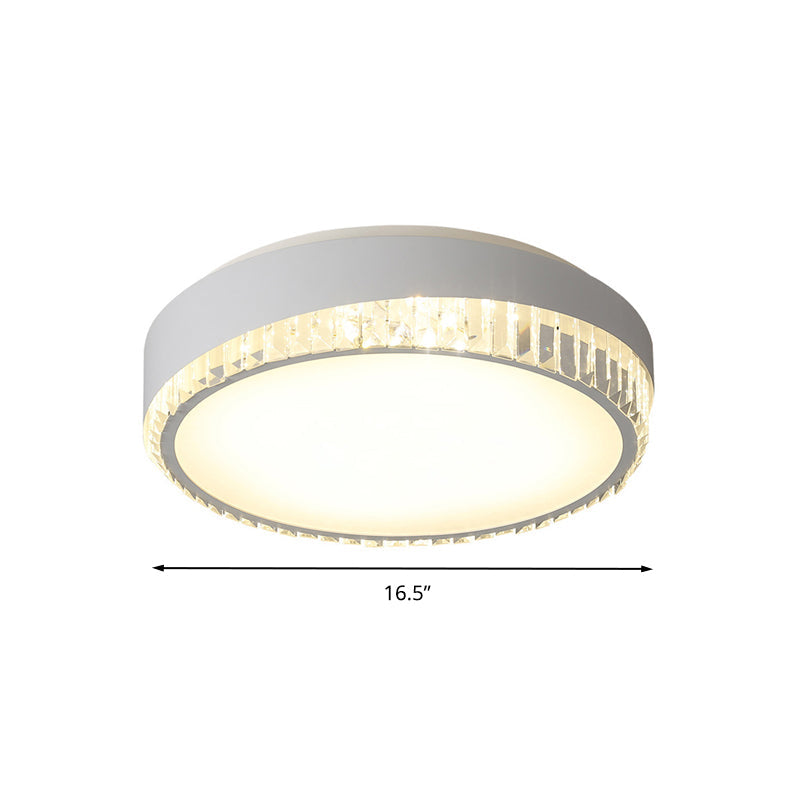 Round Crystal Led Flush Mount Ceiling Light For Bedroom - 16.5’/20.5’ White With Adjustable