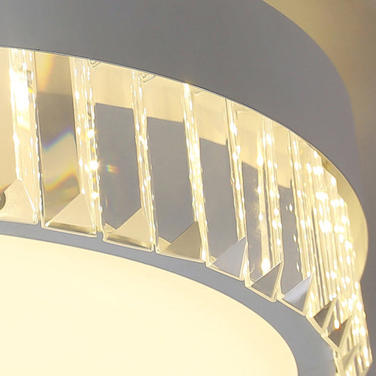 Round Crystal Led Flush Mount Ceiling Light For Bedroom - 16.5/20.5 White With Adjustable Warm And 3