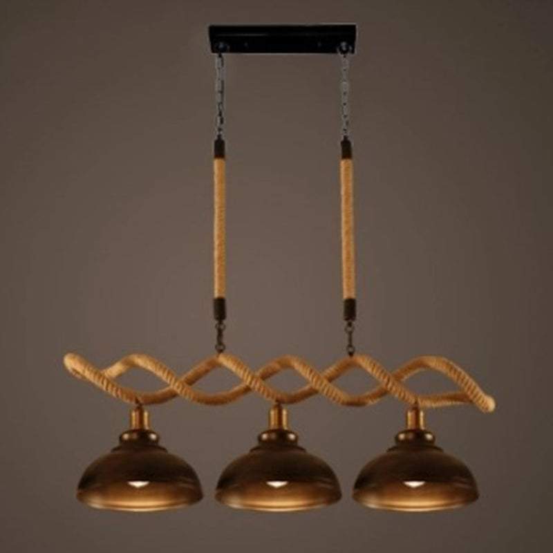 Sophie’s Rustic 3-Light Island Pendant With Beige Hemp Rope Shade For Restaurant Suspension Light