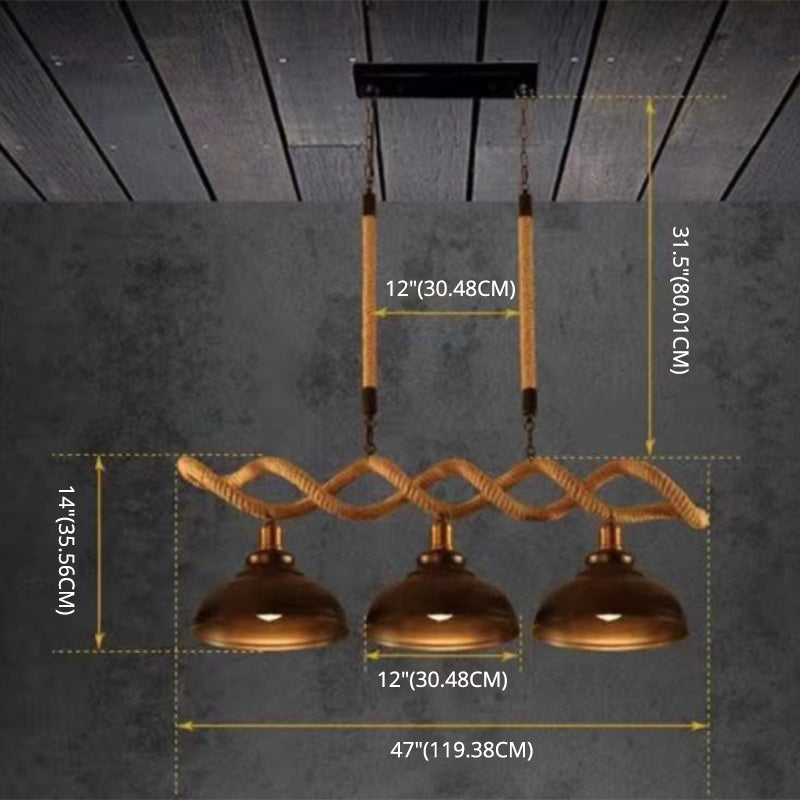 Sophie’s Rustic 3-Light Island Pendant With Beige Hemp Rope Shade For Restaurant Suspension Light