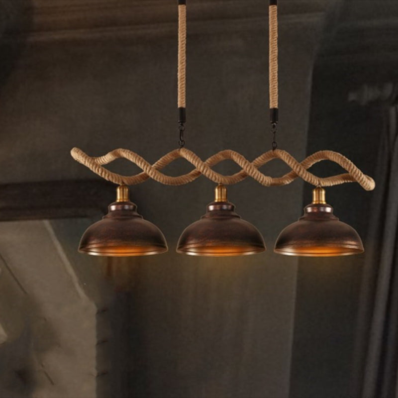 Sophie’s Rustic 3-Light Island Pendant With Beige Hemp Rope Shade For Restaurant Suspension Light