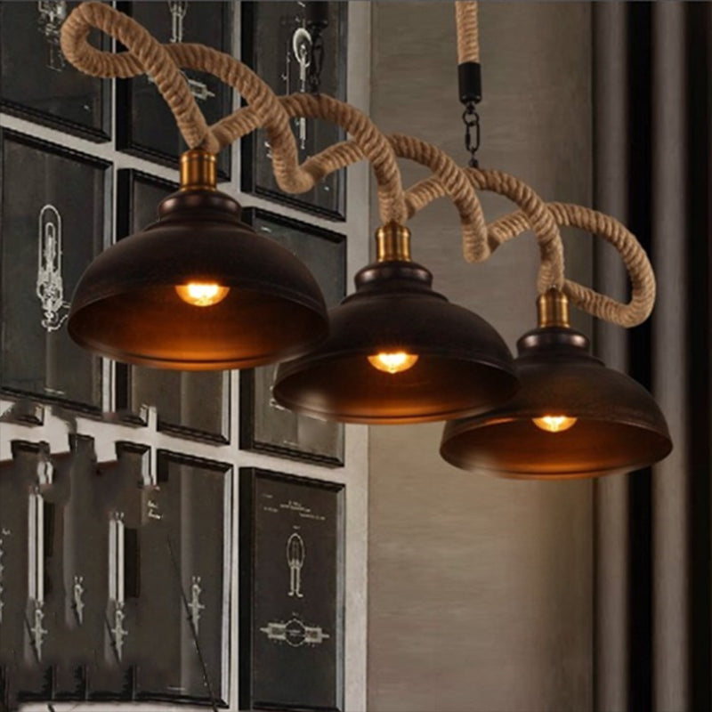 Sophie’s Rustic 3-Light Island Pendant With Beige Hemp Rope Shade For Restaurant Suspension Light