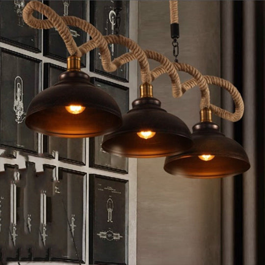 Sophie’s Rustic 3-Light Island Pendant With Beige Hemp Rope Shade For Restaurant Suspension Light