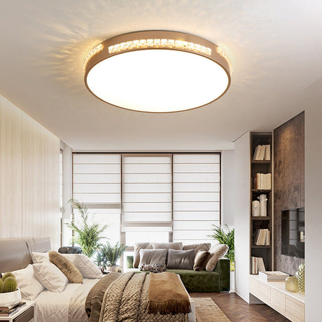 Led Bedroom Ceiling Light Fixture - Gold Flush Mount With Crystal Drum Shade (18/21.5) Warm/3 Color