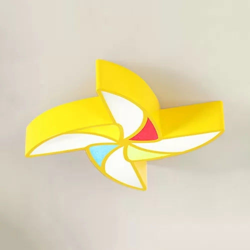 Cartoon Toy Windmill Ceiling Mount Light For Kindergarten – Acrylic And Metal Flush Yellow / White