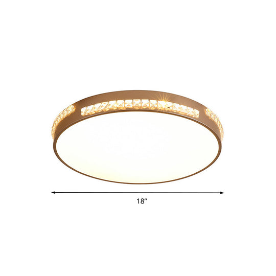 Led Bedroom Ceiling Light Fixture - Gold Flush Mount With Crystal Drum Shade (18”/21.5”) Warm/3