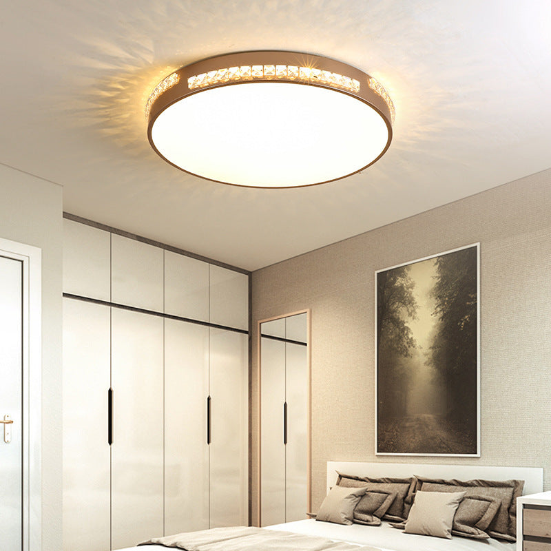 Led Bedroom Ceiling Light Fixture - Gold Flush Mount With Crystal Drum Shade (18”/21.5”) Warm/3
