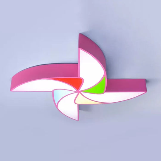 Cartoon Toy Windmill Ceiling Mount Light For Kindergarten – Acrylic And Metal Flush Pink / White