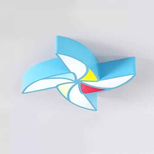 Cartoon Toy Windmill Ceiling Mount Light For Kindergarten – Acrylic And Metal Flush Blue / White