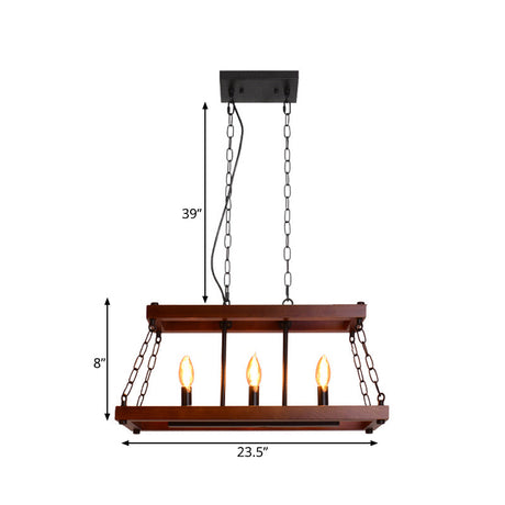 Vintage Trapezoid Wood Pendant Light - 3/5 Lights Brown Ideal For Dining Room Island