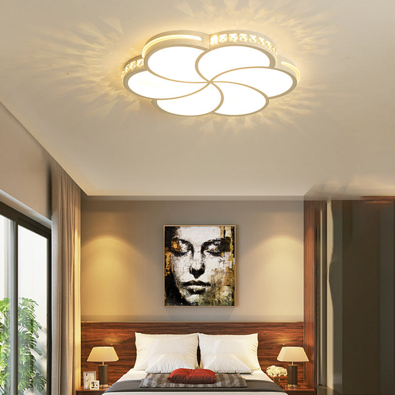Simple Crystal Flower Flush Mount Led Bedroom Lamp - 16.5’/20.5’/24.5’ W Light Fixture In