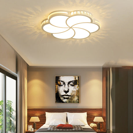 Simple Crystal Flower Flush Mount Led Bedroom Lamp - 16.5/20.5/24.5 W Light Fixture In Warm/White/3