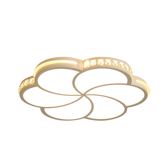 Simple Crystal Flower Flush Mount Led Bedroom Lamp - 16.5/20.5/24.5 W Light Fixture In Warm/White/3