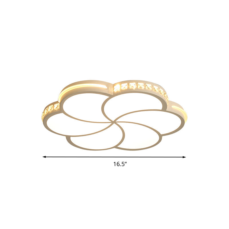 Simple Crystal Flower Flush Mount Led Bedroom Lamp - 16.5’/20.5’/24.5’ W Light Fixture In