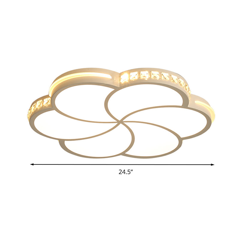 Simple Crystal Flower Flush Mount Led Bedroom Lamp - 16.5’/20.5’/24.5’ W Light Fixture In