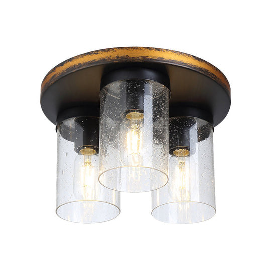 Rustic Clear Glass Ceiling Light With 3 Downward Cylindrical Bulbs - Flushmount