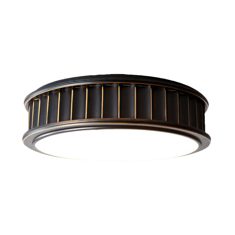 Black Ribbed Round Flush Lamp - Minimalist Iron Surface Mounted Led Ceiling Light With Warm