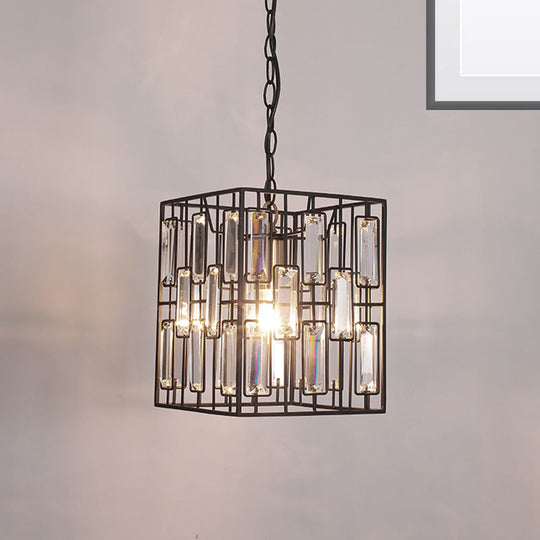 Black Cuboid Pendant Lamp - 8’/10’/12.5’ Width Traditional Metallic Ceiling Light With