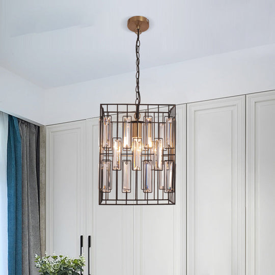 Black Cuboid Pendant Lamp - 8’/10’/12.5’ Width Traditional Metallic Ceiling Light With