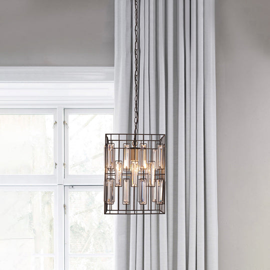 Black Cuboid Pendant Lamp - 8’/10’/12.5’ Width Traditional Metallic Ceiling Light With
