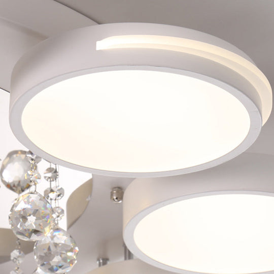 Contemporary White Round Crystal Led Ceiling Light - Flush Mount With Warm/White/3 Color Lighting