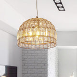 Dome Crystal Ceiling Pendant - Traditional Brass Drop Lamp With Metallic Frame (9/14/18 Width) / 14