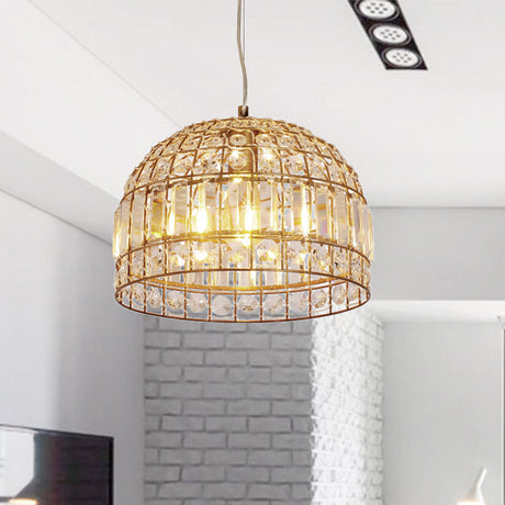 Dome Crystal Ceiling Pendant - Traditional Brass Drop Lamp With Metallic Frame (9/14/18 Width) / 14