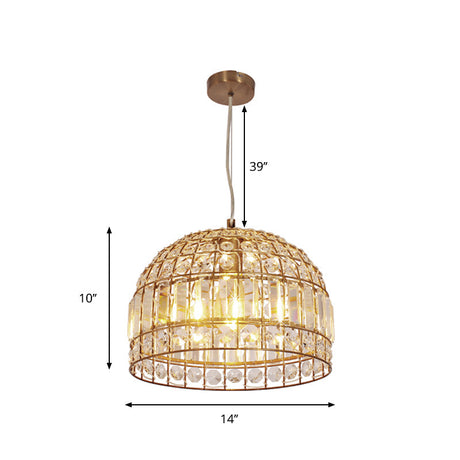 Dome Crystal Ceiling Pendant - Traditional Brass Drop Lamp With Metallic Frame (9/14/18 Width)