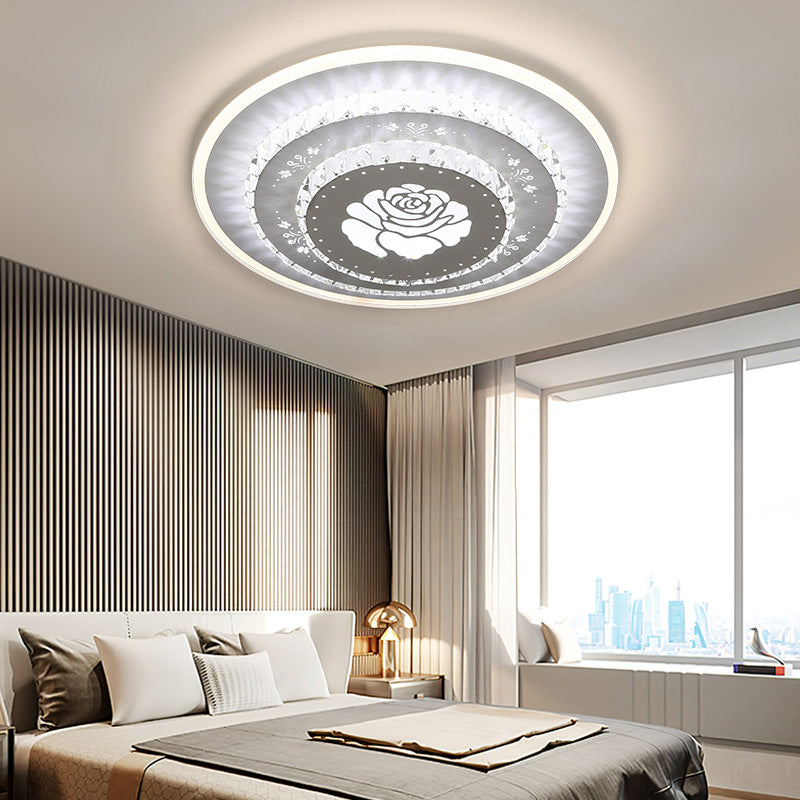 Modern Crystal Ceiling Mount Led Light Fixture For Bedroom - White Loving Heart/Square/Rose Design