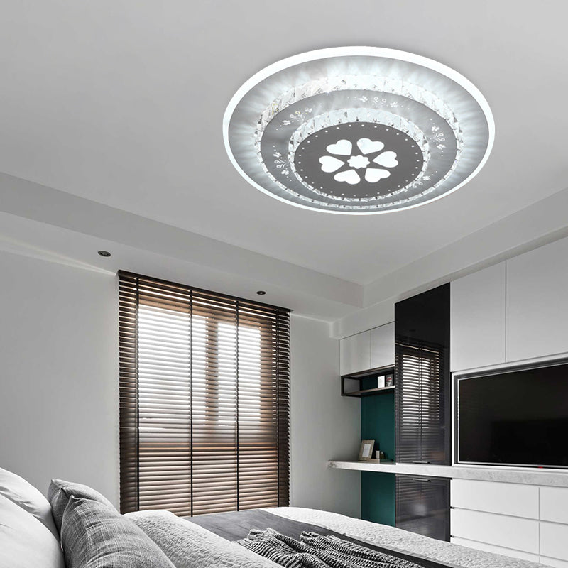 Modern Crystal Ceiling Mount Led Light Fixture For Bedroom - White Loving Heart/Square/Rose Design