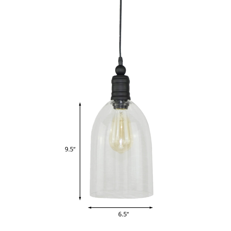 Modern Clear Glass Dome Pendant Light Fixture - Single Head Black Ceiling Lamp
